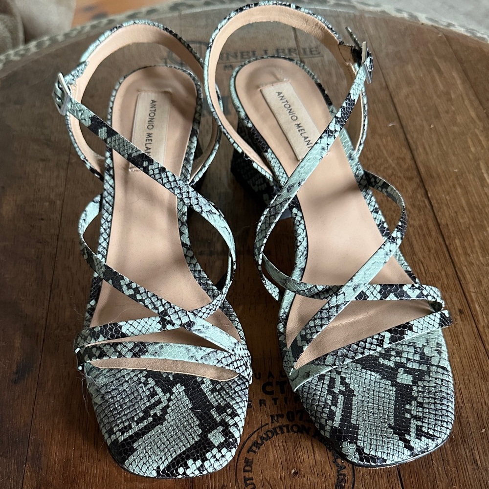ANTONIO MELANI Green Snakeskin Sandals